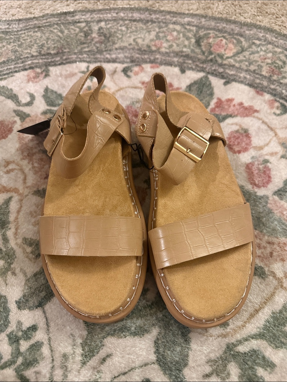 Forever 21 Tan Croc-Embossed Strap Platform Sandals